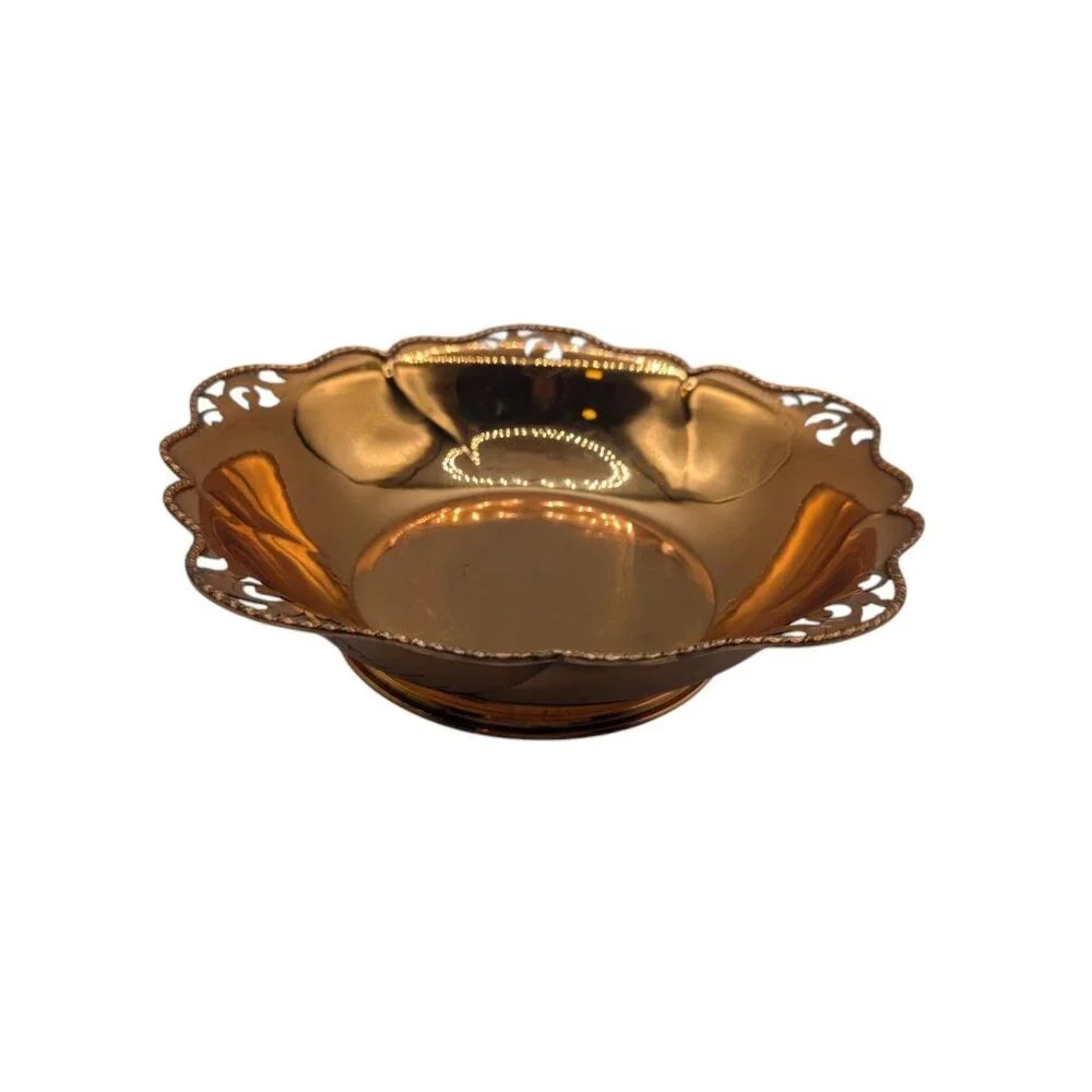 Vintage Copper mastropietro Italy Decorative Bowl With Ornate Scalloped Edge Des